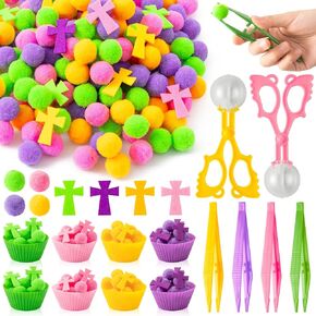 EZdhuawuse Easter Cross Sensory Bin Fillers for Kids - 295 Spring Jesus Cross Fine Motor Toys, Birthday Gifts for Christian Church Sunday School, Preschool Color Counting Sorting Set