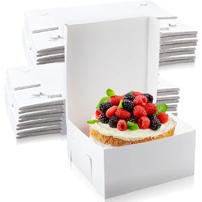Ireer 50 Pack 12 x 12 x 6 Inch White Cake Boxes White Cardboard Bakery Boxes Disposable Cake Box for Pie Pastry Cookie Cake