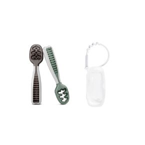 NumNum Baby Spoons Set, Pre-Spoon GOOtensils for Kids Aged 6+ Months - First Stage, Baby Led Weaning (BLW) Spoon Gray/Green + Travel Case for Pre-Spoon GOOtensils for Kids Aged 6+ Months
