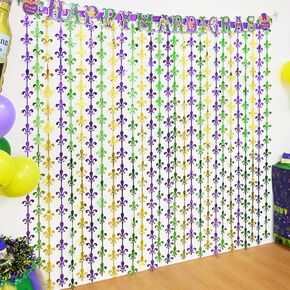 Mega-L Mardi Gras Party Decorations, 2 Pack Purple Gold Green Fleur De Lis Foil Fringe Curtains, 3.3 X 6.6 ft Mardi Gras Decorations Photo Booth Props Party Decor Backdrop Streamer for Carnival Party