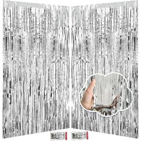 Green Streamers Backdrop Party Decorations 3.3x8.2ft, 2 Pack Fringe Backdrop Foil Fringe Curtain for Door Supplies, Green Tinsel Backdrop for St Patrick's Day Football Christmas Jungle Birthday Decor