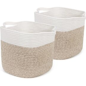 GLCON Anti-Scratch Rope Baskets for Organizing - 2 Pack Woven Cubes for Storage - 11 Inch Bins for Shelves, Closet - Small Square Basket for Home, Toy Organizer