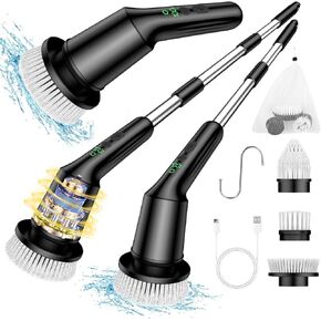 Electric Spin Scrubber for Cleaning Bathroom, Shower Scrubber Cordless Cleaning Brush with IPX7 Waterproof & 2 Speed, 3 Brush Heads, Bathroom Cleaning Supplies for Shower Tub Kitchen Tile Toilet White