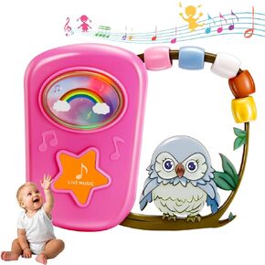 Toddler Soothing Toy with Music Light,for 6 Months+ Baby,Exercise Hand held Skill,Lovely Pink