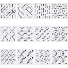 FREEBLOSS 12Pcs 5.5 * 5.5inch Plastic Sashiko Stencils, Drawing Line Template for Hand Quilting Sashiko Patterns Templates Embroidery Stencils for Hand Sewing Lovers