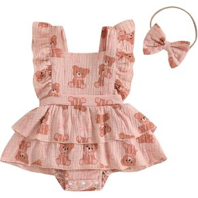 Baby Girl Summer Clothes Floral Fly Sleeve Newborn Bubble Romper Cute Knit Flower Jeans Bodysuit Spring Outfits