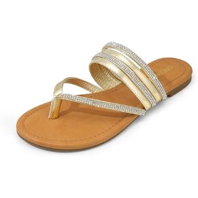 DREAM PAIRS Women's Sparkly Flip Flops Round Toe Multi Strap lightweight Summer Beach Flat Casual Thong Sandals