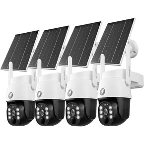 xmartO 4MP QHD Wireless PTZ Solar Security Camera Outdoor/Indoor for Homes, WiFi 6 5G Dual Band, Wire-Free Easy Installation, No Monthly Fee (Wall/Ceiling/Corner/Tree/Pole Mount, SDK4034 4-Pack)