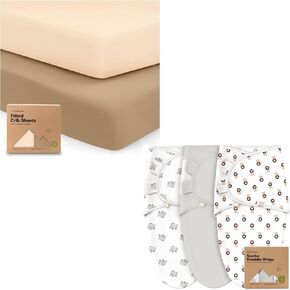 KeaBabies 2-Pack Organic Crib Sheets for Boys, Girls and 3-Pack Organic Baby Swaddle Sleep Sacks - Jersey Fitted Crib Sheet, Baby Crib Sheets Neutral - Newborn Swaddle Sack - Ergonomic Baby Swaddles