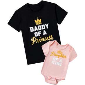 PROMOTED TO BIG SISTER King & Princess Fathers Day Dad and Baby Matching Outfits Father Daughter Shirts Set