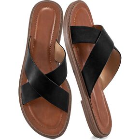 HARENCE Womens Flat Slides Sandals: Dressy Summer Slip On Flats Shoes Comfortable Open Toe Walking Beach Slide Sandal