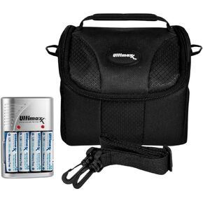 حقيبة حمل صغيرة في Ultimaxx لـ Sony و Nikon و Canon و Olympus و Fuji و More + 4-Port Rapid Charger مع 4 بطاريات Ni-MH AA 3150mAh-حزمة مثالية لعشاق الكاميرا وكاميرات الطبع