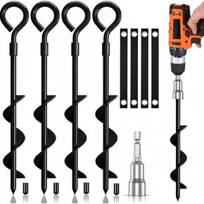 Ground Anchors Screw in, 2 Pack Spiral Trampoline Anchors with Nut and Tool Swing Set Anchors Tent Stakes High Wind Heavy Duty Earth Anchors for Sheds Canopies Carports Mobile Home