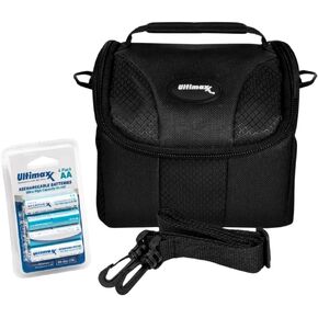 Ultimaxx Small Carrying Case for Sony, Nikon, Canon, Olympus, Fuji & more + 4x AA Rechargeable 3150mAh Batteries. Perfect bundle for camera lovers, providing essential accessories and high-capacity po