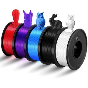 3D Printer Filament PLA 1.75mm 3-D Printing Material 5 Color Bundle Print Filimate 1.75 mm White Black Green Orange Pink Filiment1.75 Accuracy ±0.02mm Fillament Spool Vacuum Pack 250G X 5 Roll
