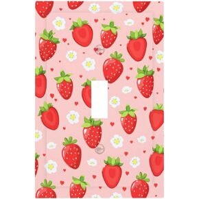 Pink Strawberry Fruit 2 Gang Double Rocker Decorative Light Switch Cover Heart Floral Electrical Wall Plate Faceplate Receptacle Lightswitch for Nursery Girls Bedroom Size 5 X 4.9