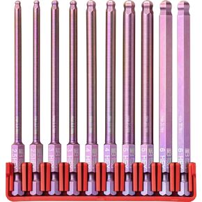 PB Swiss Tools Hex Bit Block PB E6L.715 CN | 100% Swiss Made | 10-Piece Bit Set with Long E6 1/4" PrecisionBits and Ball End, Sized 2-6 mm