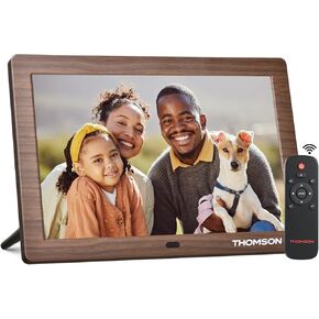 8" Digital Picture Frame with Remote Control, 1280 * 800 IPS Full View Ultra Clear Screen, Wooden Frame, Share Videos Photos Send Wishes Auto-Rotate Slideshow Non-WiFi