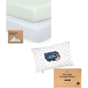 Keababies 2-Pack Crib Sheets and Mini Toddler Pillow with Pillowcase 9X13 - Soft & Breathable Crib Sheets for Boys and Girls - Soft Cotton Toddler Pillows for Sleeping