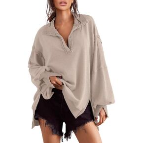 Oversized Sweatshirts for Women Button Down Long Sleeve Henley Pullover Tunic Tops S-2xl Purple in Kuwait