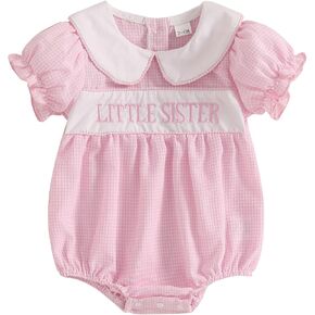 Big Sister Little Sister Matching Outfits Baby Girl Smocked Short Sleeve Romper T-Shirt Toddler Dress Summer Clothes