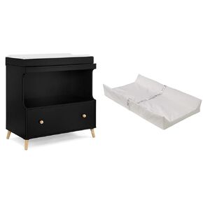 Delta Children Essex Convertible Changing Table with Drawer, Ebony/Natural & Foam Contoured Changing Pad with Waterproof Cover