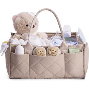 CEI-CEI Baby Diaper Caddy Organizer, Puffer Nursery Storage Basket for Diapers and Baby Wipes, Gift for Baby Shower, Baby Registry Must-Have, Newborn Essentials (Khaki)