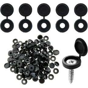 MEETOOT 100PCS 6.2mm Black Hinged Screw Caps Plastic Blinds Screw Cap Folding Spiral Snap Lid Gasket Flap
