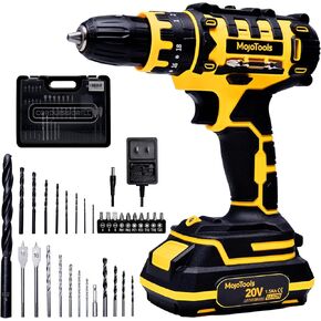 20V Cordless Drill Kit with 49-Piece Accessories – Includes Twist, Wood, Cr-Plating & Flat Drill Bits, Chrome Bits, Sleeve Handles, 2 Batteries, Large Charger & BMC Toolbox