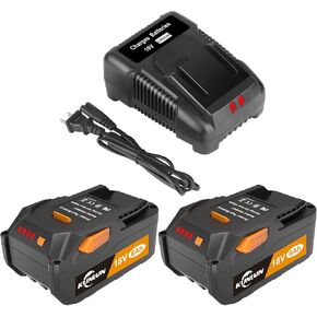 KUNLUN 2Pack 6Ah 18V Replacement Battery and Charger Combo Compatible for Ridgid 18V Battery for Ridgid Tools R840087 R840083 R840086 R840085 R840084 and Chargers R840091 R840093 R840095
