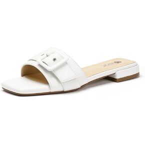 IDIFU Buckle Square Open Toe Women's Flat Sandals Slip On Strap Slide Sandals Beach Ladies Dress Sandals for Women Dressy Comfortable Cute Casual Trendy Fashion Stylish Summer Shoes Flats Sandals