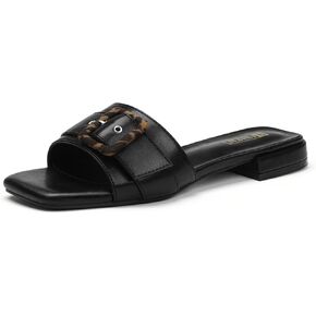 IDIFU Buckle Square Open Toe Women's Flat Sandals Slip On Strap Slide Sandals Beach Ladies Dress Sandals for Women Dressy Comfortable Cute Casual Trendy Fashion Stylish Summer Shoes Flats Sandals in Kuwait