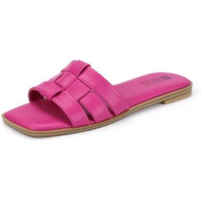 IDIFU Braided Flat Sandals for Women Square Open Toe Slip On Slide Sandals Backless Strappy Dress Sandals for Ladies Brides Summer Beach Wedding Dressy Casual Comfortable Trendy Cute Slides Sandals