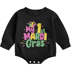 Mardi Gras Baby Boy Girl Clothes Newborn Mardi Gras Outfit Letter Embroidery Sweatshirt Romper Baby Carnival Outfit