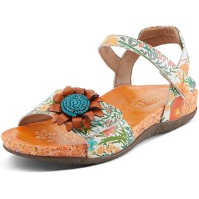 Spring Step L'Artiste Women's GLADYSTEE Leather Padded Sandals - Vibrant Hand-Painted Floral Design, Adjustable Fit
