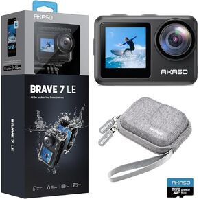 AKASO Brave 7 LE 4K30FPS Action Camera with 128GB MicroSD Card and Protective Mini Carrying Case Bundle