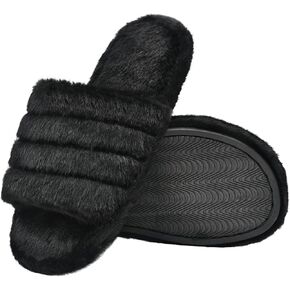 ZOORON Women's Fuzzy Slippers with Memory Foam Comfy Faux Fur Anti-Skid Sole Slippers for Women Bedroom House Shoes Open Toe
