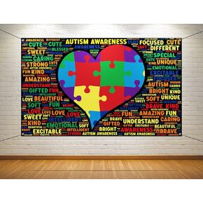 Nepnuser Autism Awareness Photo Booth Backdrop Puzzle Piece Love Heart April Decoration Be Kind School Classroom Bulletin Board Decor (5.9×3.6ft)