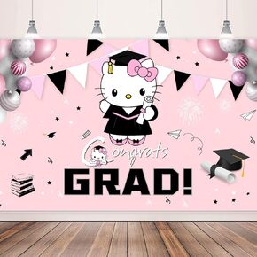 Hello Kity Graduation Decorations Class of 2025 Pink Backdrop Banner Congrats Grad Party Supplies Background Photography Backdrop for 2025 Graduation Party Decorations