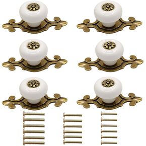6PCS Furniture Handles zinc Alloy Cabinet Doors Drawers Ceramic Antique Copper Colored Handles Single Hole Black and White European Style (6, White)