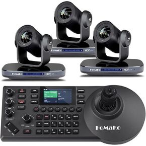 FoMaKo 60FPS 4K NDI Camera 20X Optical Zoom AI Auto-Tracking NDI PTZ Camera（3pcs）, and PTZ Controller PoE Camera Controller (K820Nx3+KC608 Pro)