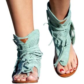 Women's Bohemian Tassel Sandals, Gladiator Fringe Flat Clip Toe Ankle Beach Sandals T-Strap Open-Toe Flip Flops Sandals