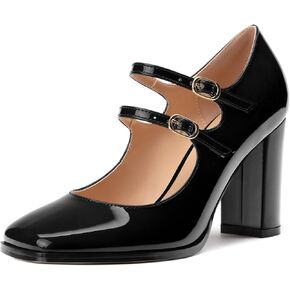Women's High Heel Mary Jane Single Shoes, Chunky Heel Square Toe Pumps for Women, Closed Toe Work Party Dress Shoes