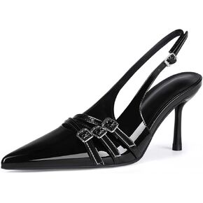 baobeijiadao Womens Slingback Stiletto Heels Pointed Toe Slip On Pumps Closed Toe Heeled Sandals Patent Leather Dress Shoes for Women