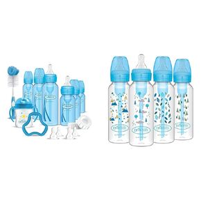 Dr. Brown's Natural Flow Anti-Colic Options+ Special Edition Blue Baby Bottle Gift Set & Natural Flow Anti-Colic Options+ Narrow Baby Bottles, Nature Designs, 8oz/250mL