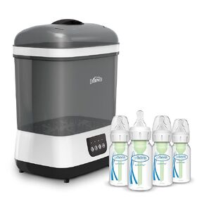 Dr. Brown’s Natural Flow Anti-Colic Options+ Narrow Baby Bottles 4 oz/120 mL, with Level 1 Slow Flow Nipple, 4 Pack, 0m+ and Clean Steam Baby Bottle and Pacifier Sterilizer and Dryer