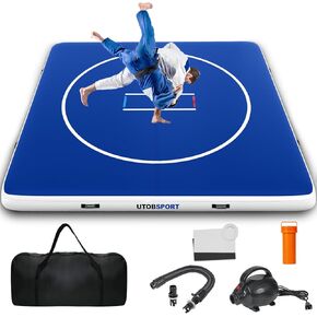 Inflatable Wrestling Mat, 10ft/ 13ft/ 16.5ft Jiu Jitsu Mats, PVC Landing Training Mat Foldable for Home Gym BJJ, MMA, Martial Art, Boxing, Grappling and Judo