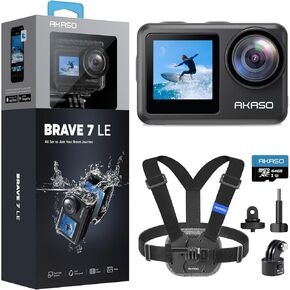 AKASO Brave 7 LE Action Camera with MicroSDXC U3 Card and Quick Release Chest Strap Accessories Kit Bundle