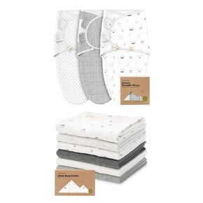 KeaBabies 3-Pack Baby Swaddle Sleep Sacks and 6-Pack Baby Burp Cloths for Baby Boys and Girls - Organic Newborn Swaddle Sack - Large Baby Burp Cloths, Burping Cloths for Babies