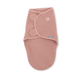 SwaddleMe by Ingenuity Original Muslin Baby Swaddle, 100% Cotton, Improves Sleep & Calms Startle Reflex, 0-3 Months, 1.0 TOG, 7-14 Pounds - Blush